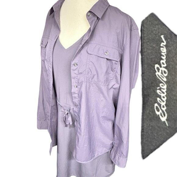 2pc Eddie Bauer Departure Dress Women L Purple Midi Tank w L/S Shirt Classic Fit - Picture 1 of 16